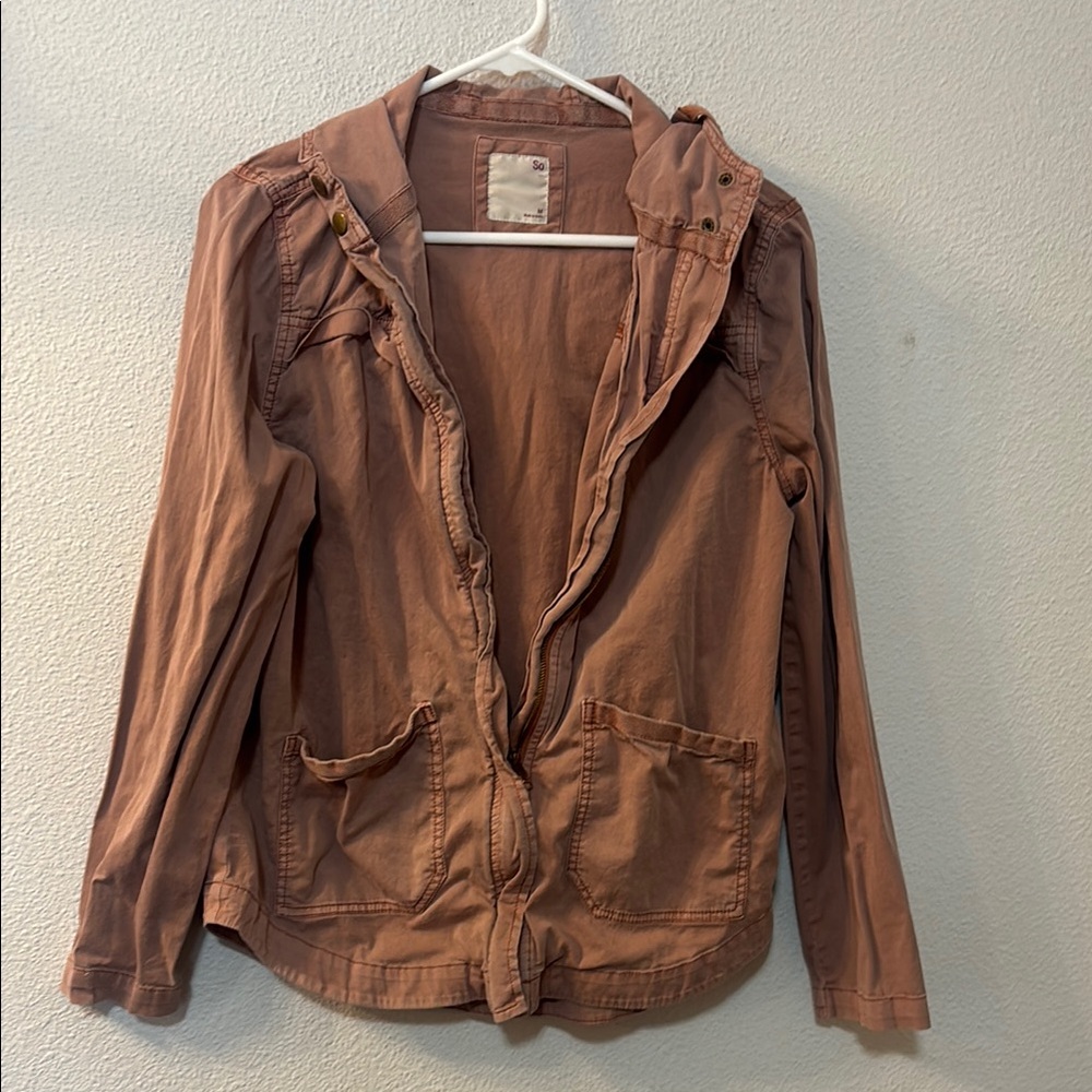 SO Pink Utility Jacket with Hood and Zipper Closure